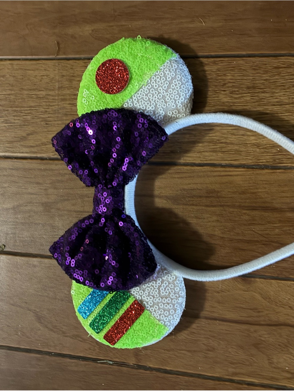 Buzz Lightyear Disney Mouse Ears Headband with Purple Bow and Multicolor Accents